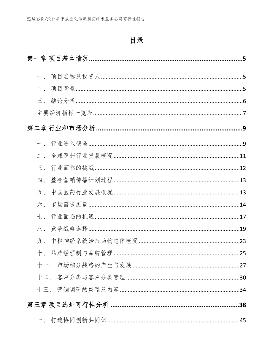 沧州关于成立化学原料药技术服务公司可行性报告_第1页