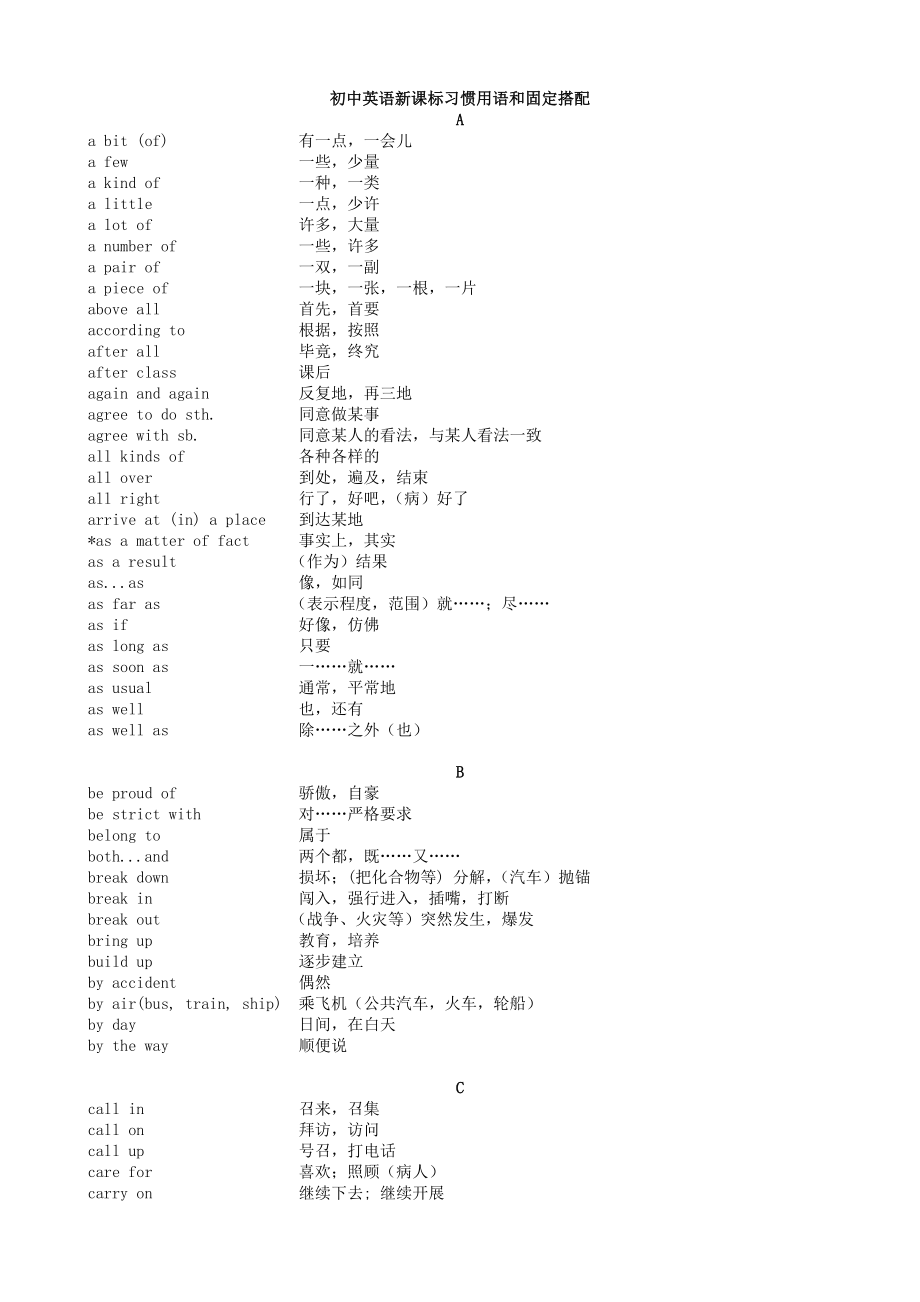 初中英语新课标习惯用语和固定搭配_第1页