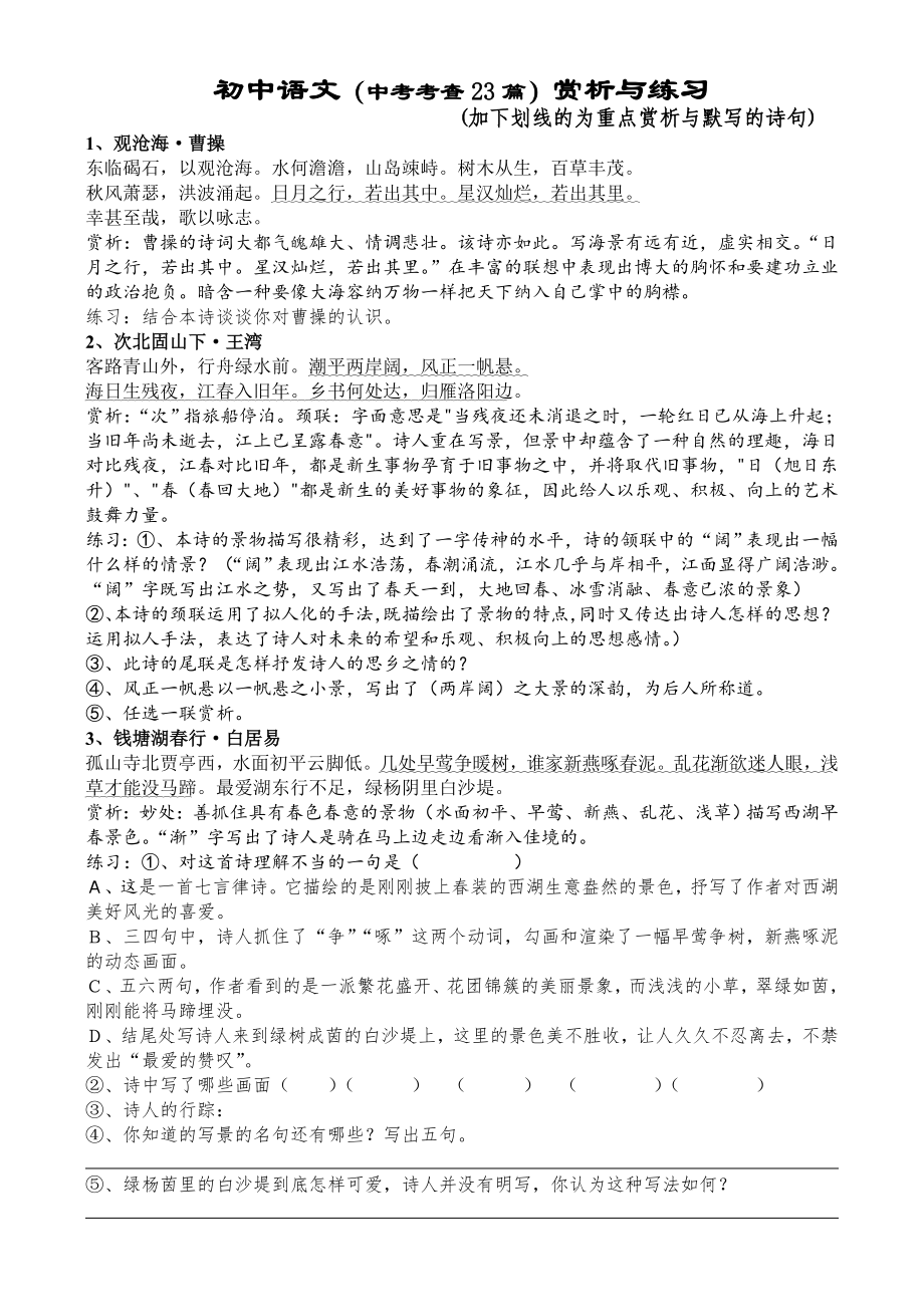 初中语文(中考考查23篇)赏析与练习_第1页