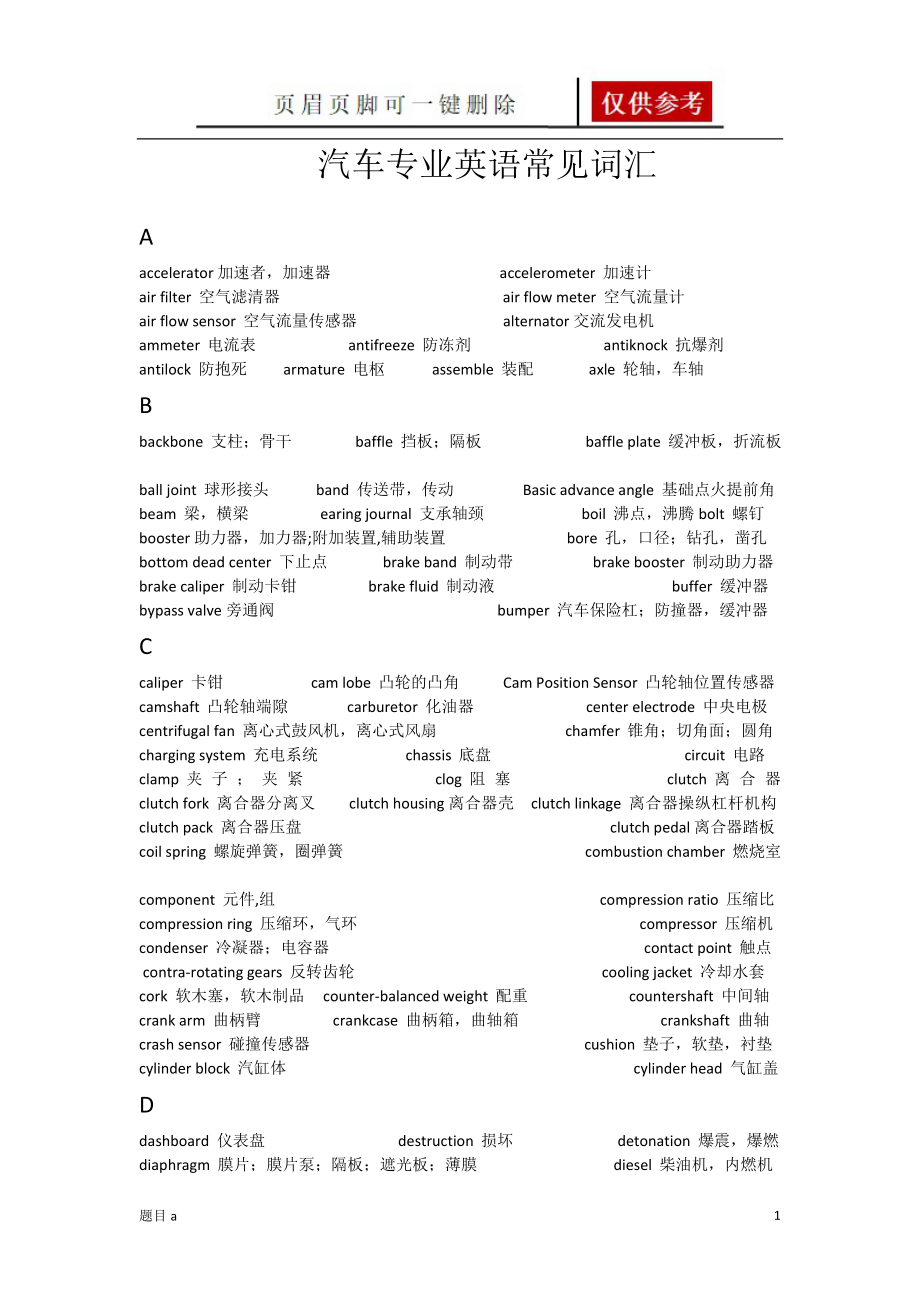 汽車專業(yè)英語常見詞匯【參照內(nèi)容】_第1頁