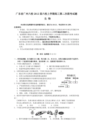 广东省广州六校2012届高三第二次联考生物试题