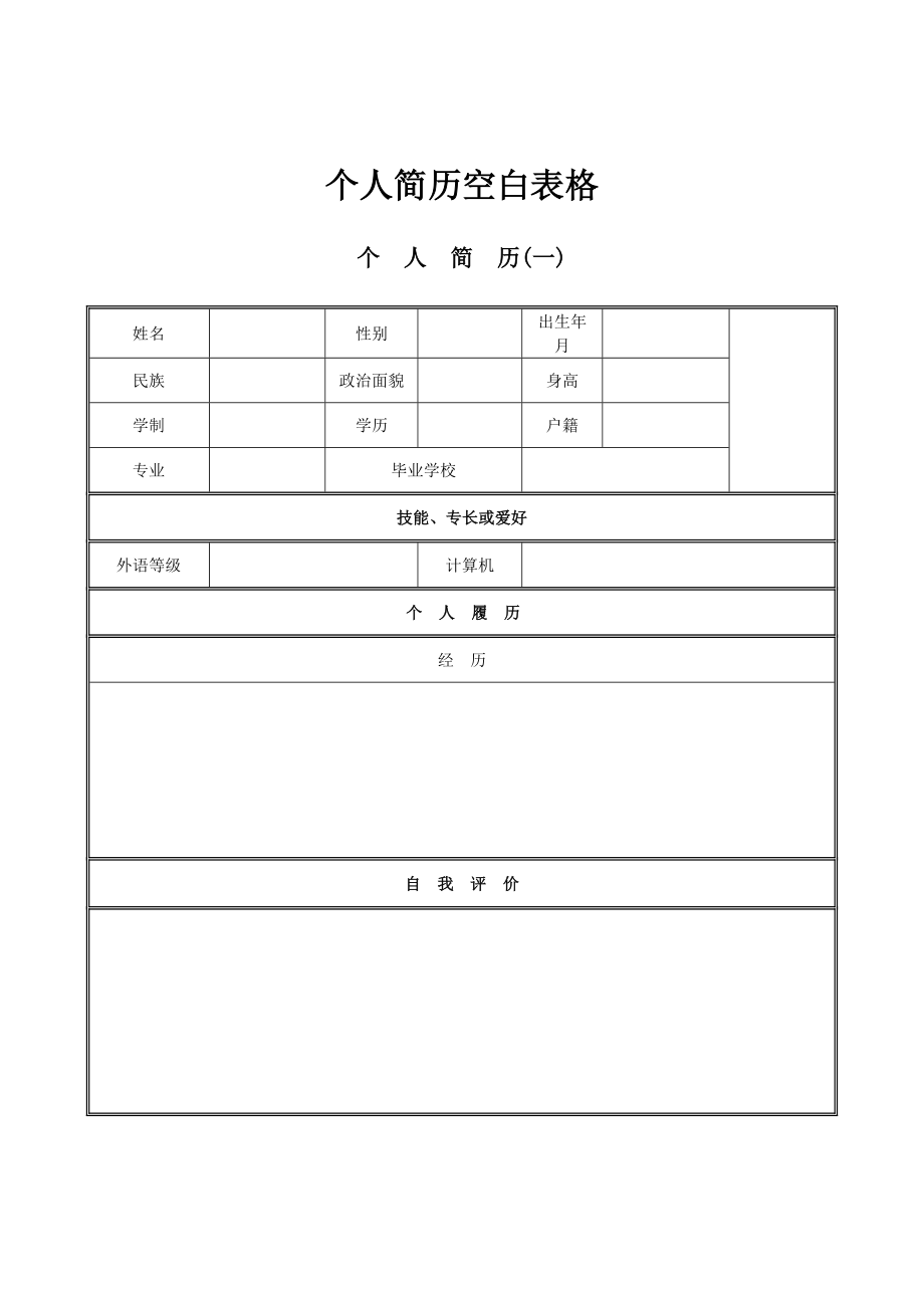 個人簡歷空白表格_第1頁