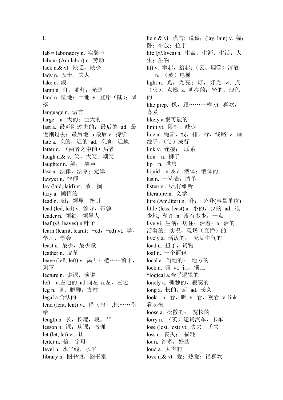 2011年高考英语词汇表(字母LMN开头)_第1页