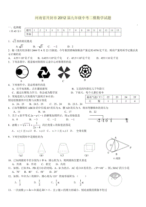 河南省开封市2012届九年级中考二模数学试题