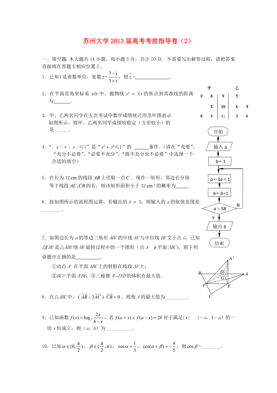 江苏省苏州大学2013届高三数学考前指导试题苏教版_第1页