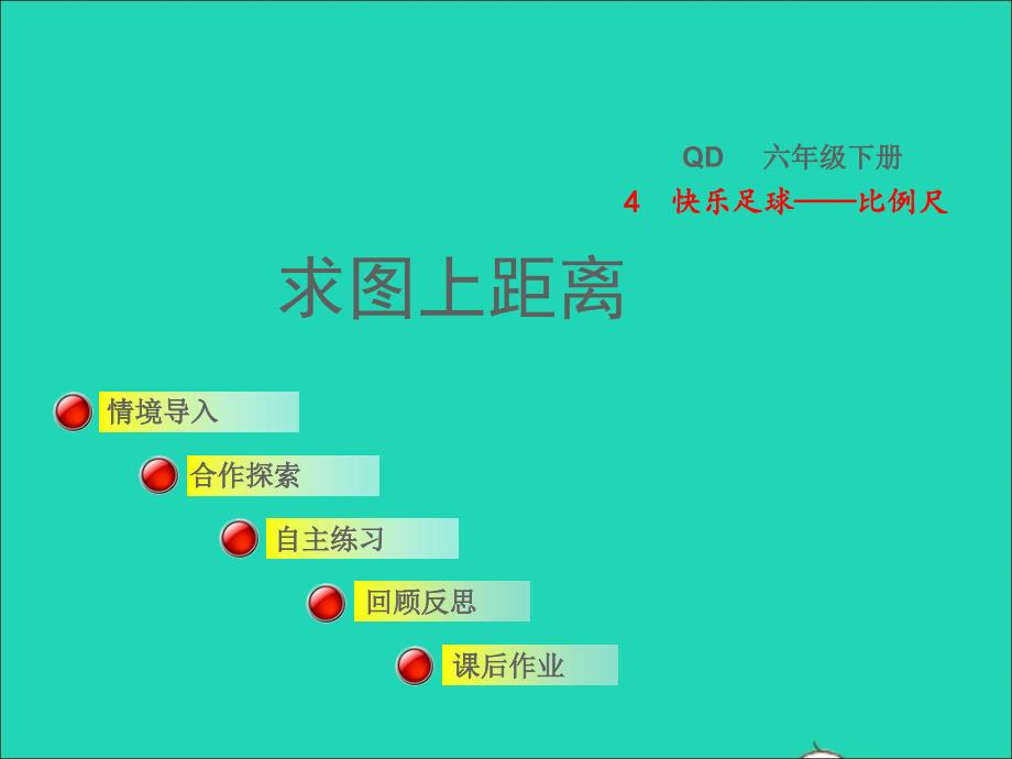 2022年六年级数学下册第4单元快乐足球__比例尺信息窗3求图上距离授课课件青岛版六三制_第1页