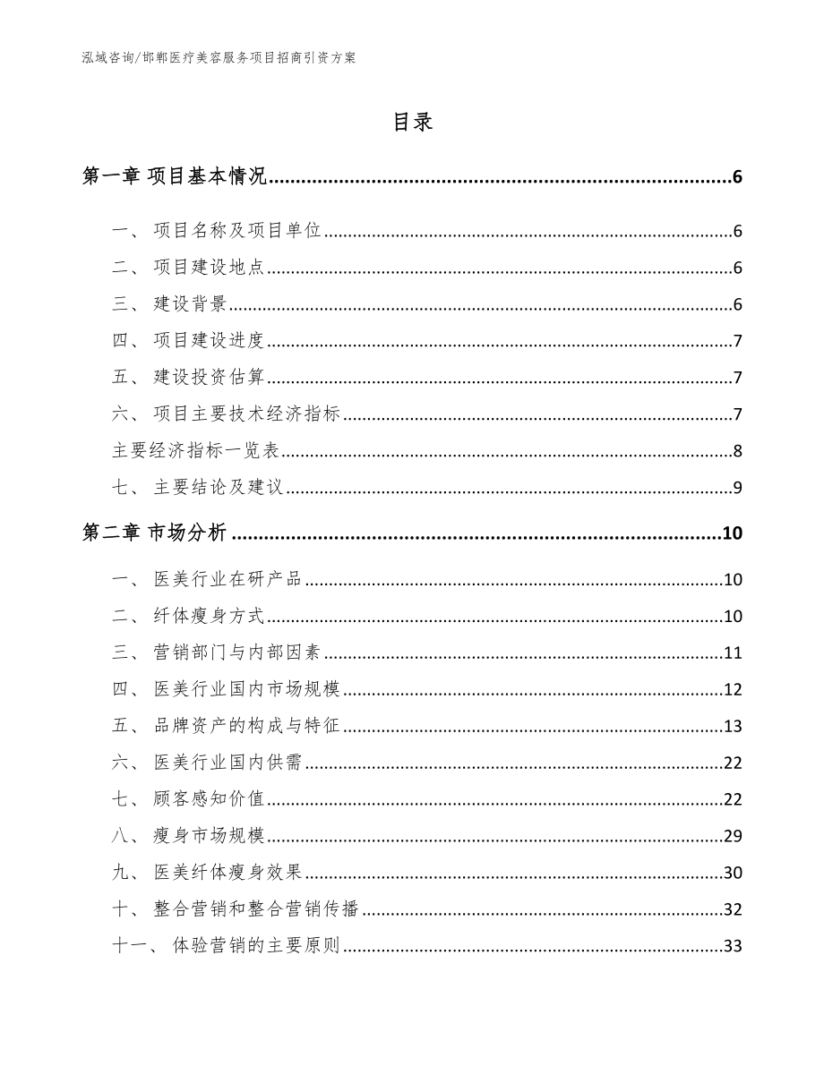 邯郸医疗美容服务项目招商引资方案范文_第1页