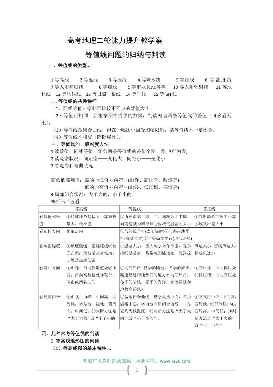 高三专题等值线问题的归纳与判读_第1页