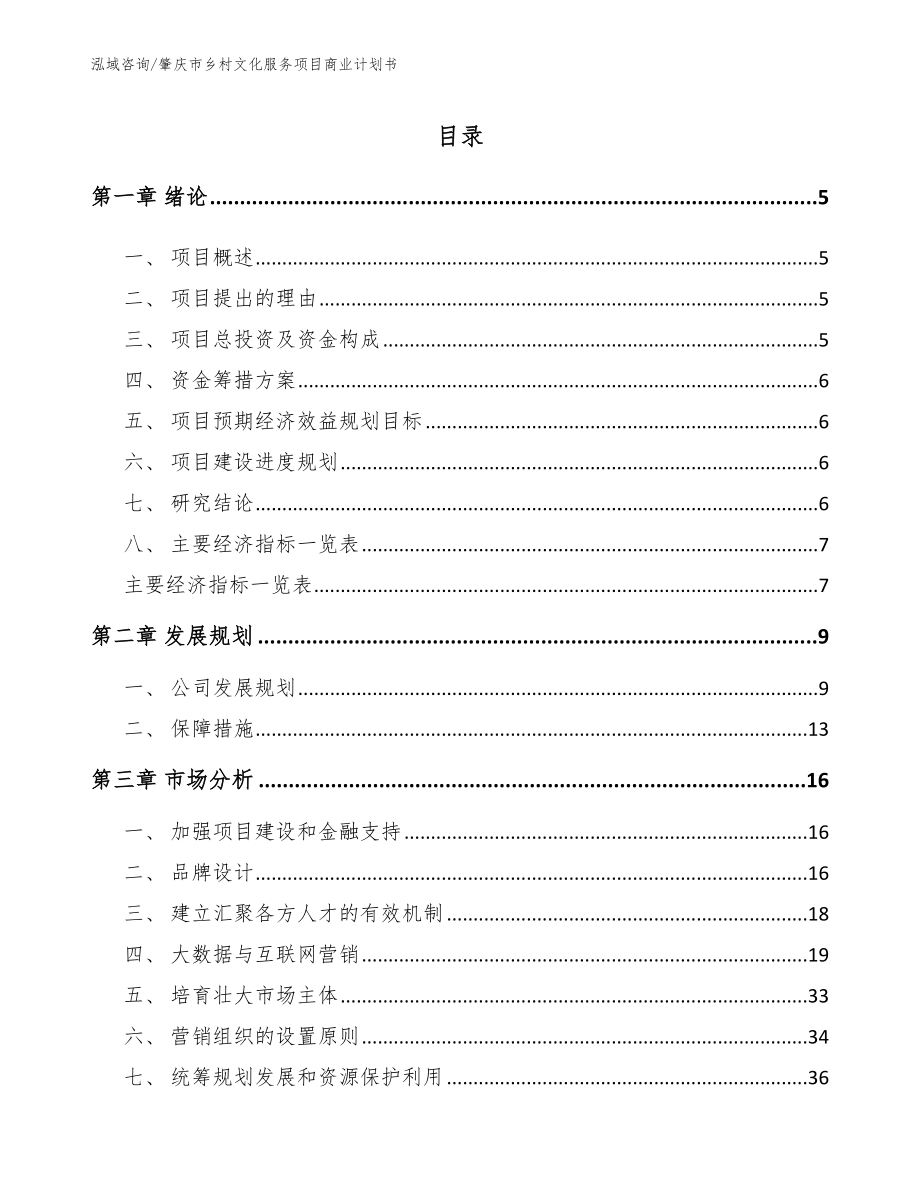 肇庆市乡村文化服务项目商业计划书模板_第1页