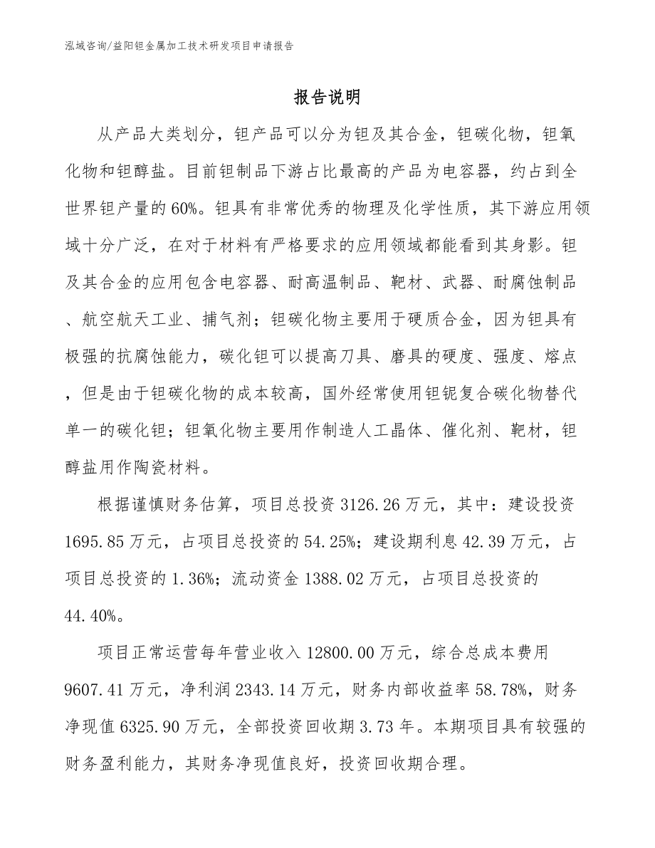 益阳钽金属加工技术研发项目申请报告模板_第1页