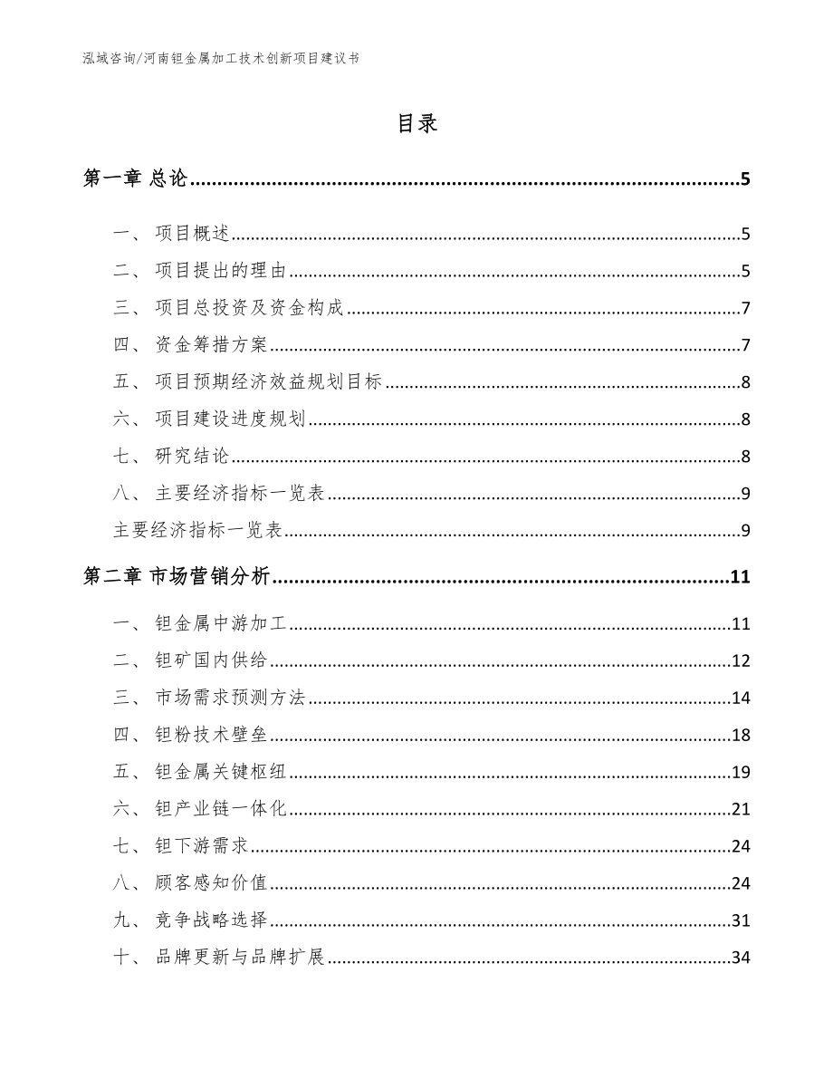 河南钽金属加工技术创新项目建议书（模板范文）_第1页