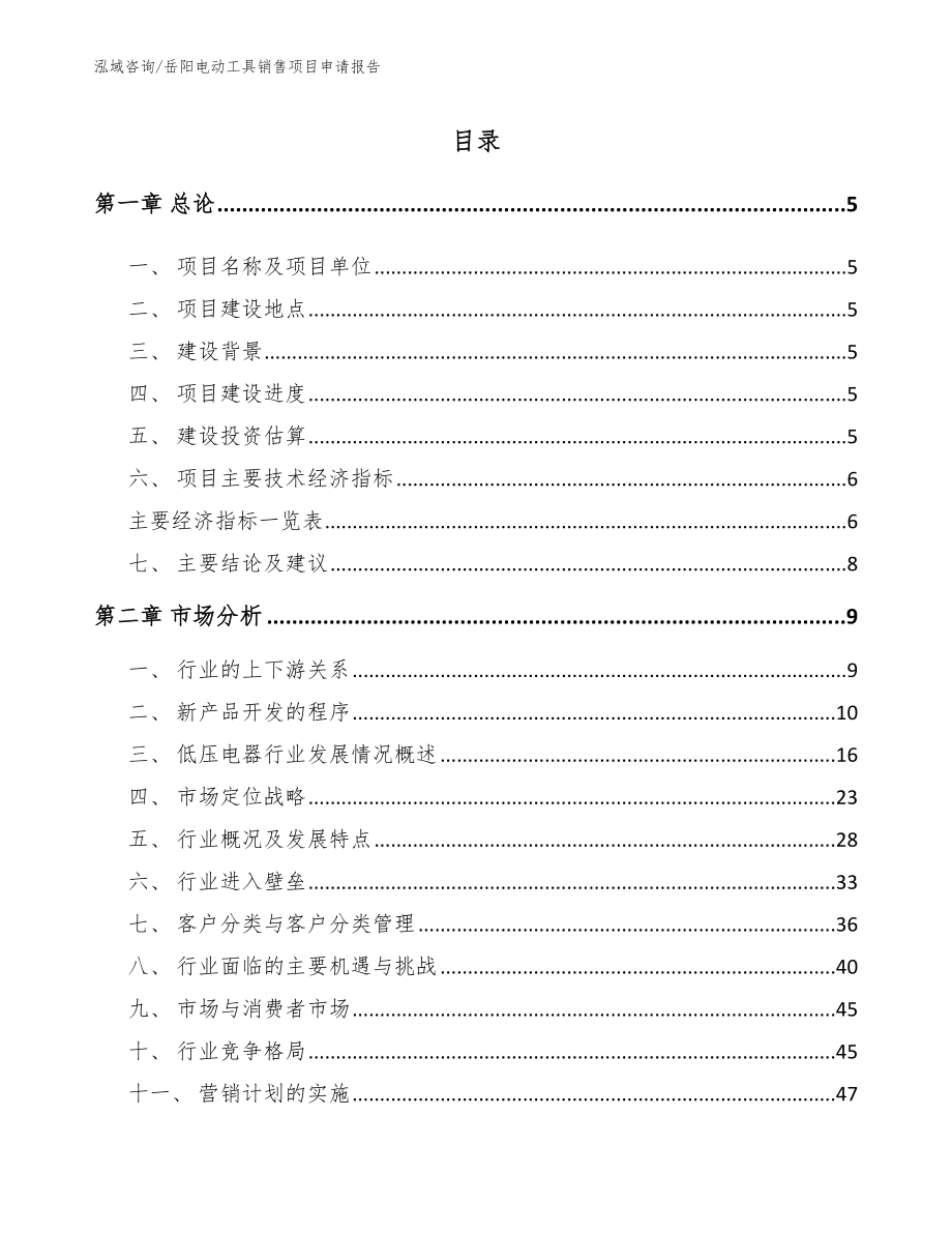 岳阳电动工具销售项目申请报告（模板参考）_第1页