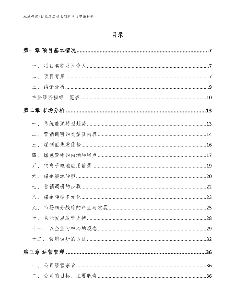 日照煤炭技术创新项目申请报告_第1页