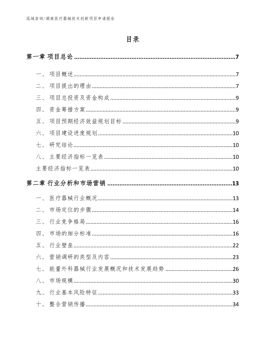 湖南医疗器械技术创新项目申请报告_模板参考_第1页