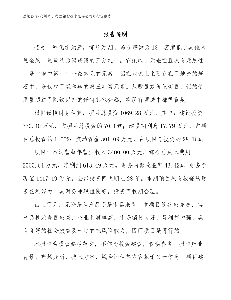 滨州关于成立铝材技术服务公司可行性报告（模板参考）_第1页
