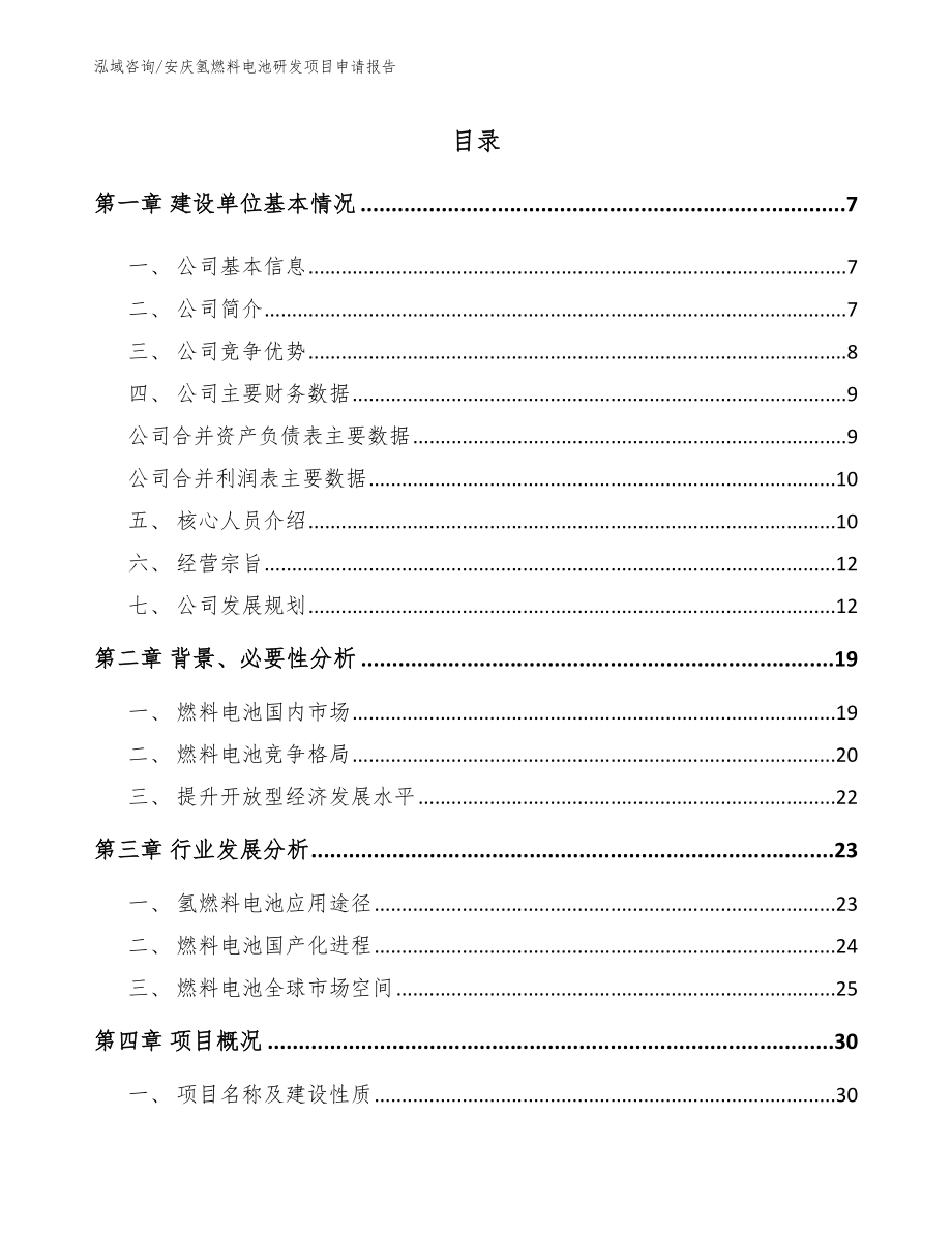 安庆氢燃料电池研发项目申请报告【范文参考】_第1页