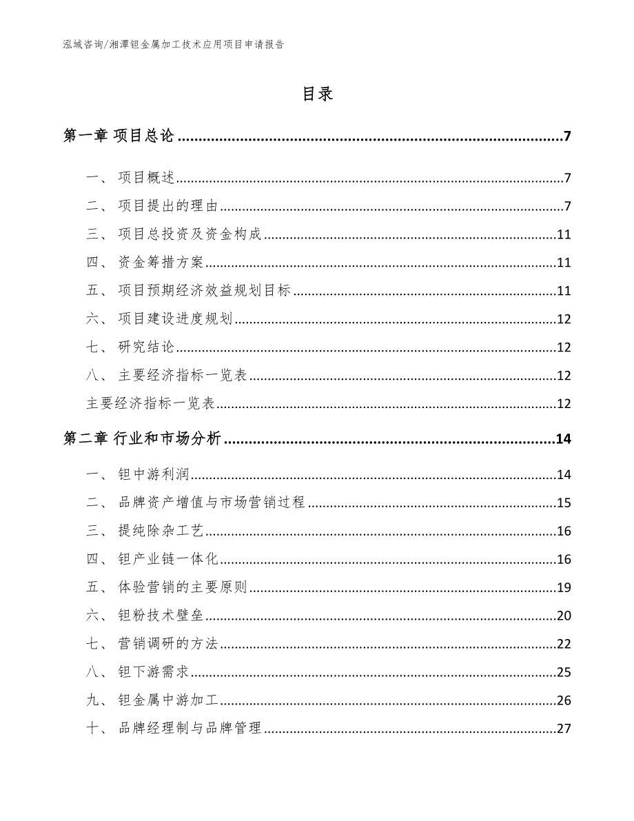 湘潭钽金属加工技术应用项目申请报告_第1页