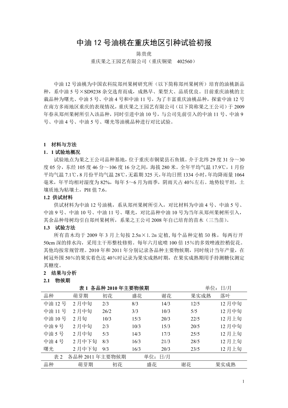 中油12号油桃在重庆的引种试验初报_第1页