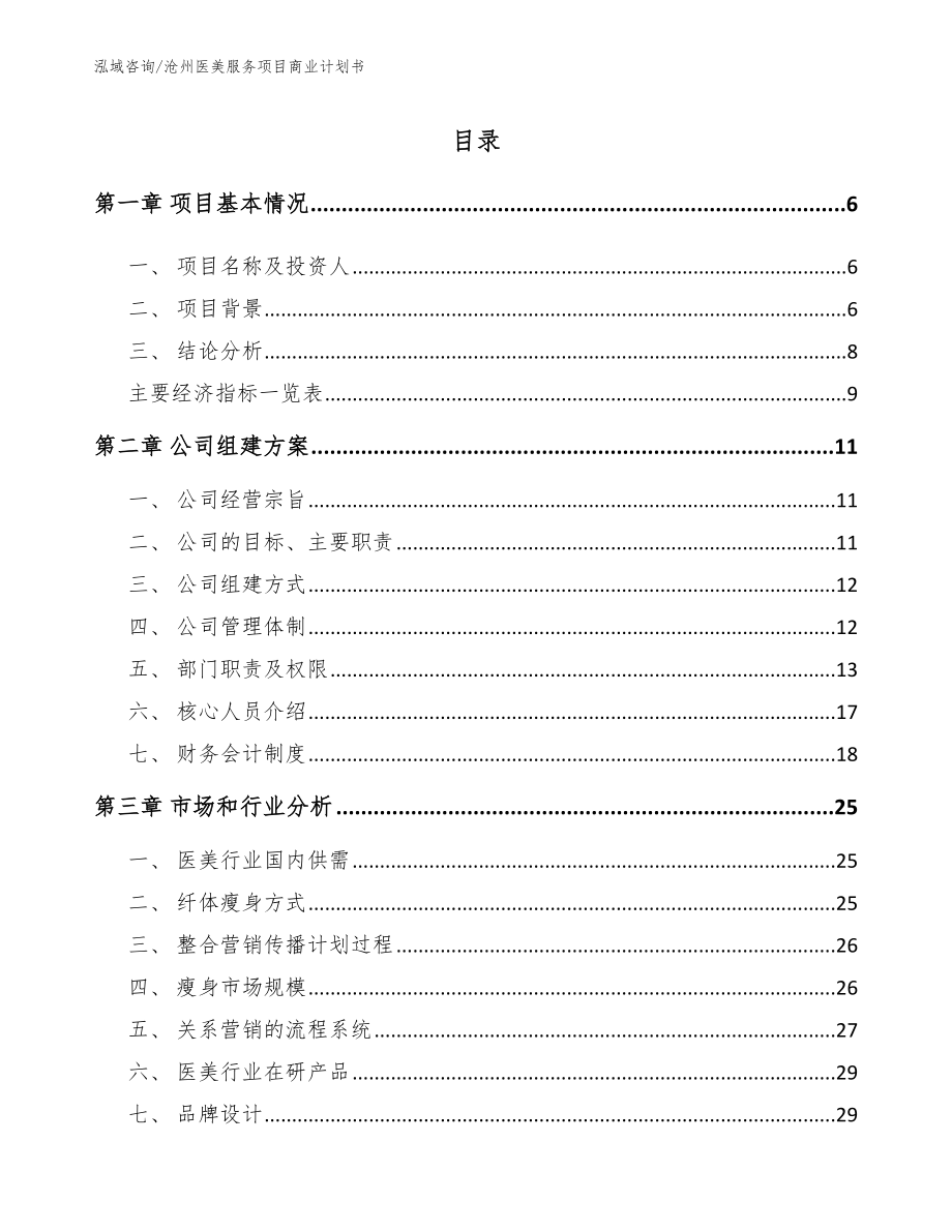 沧州医美服务项目商业计划书（范文模板）_第1页