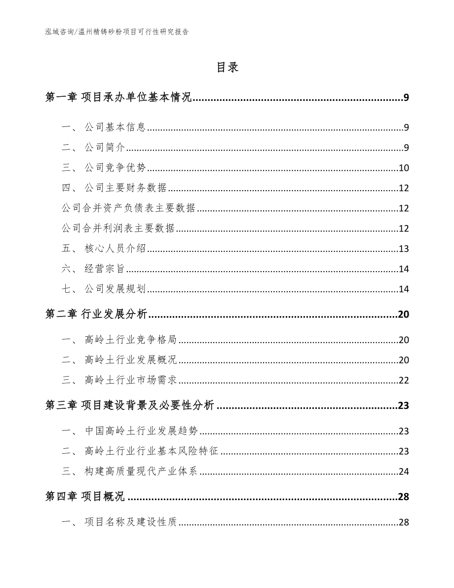 温州精铸砂粉项目可行性研究报告【范文】_第1页