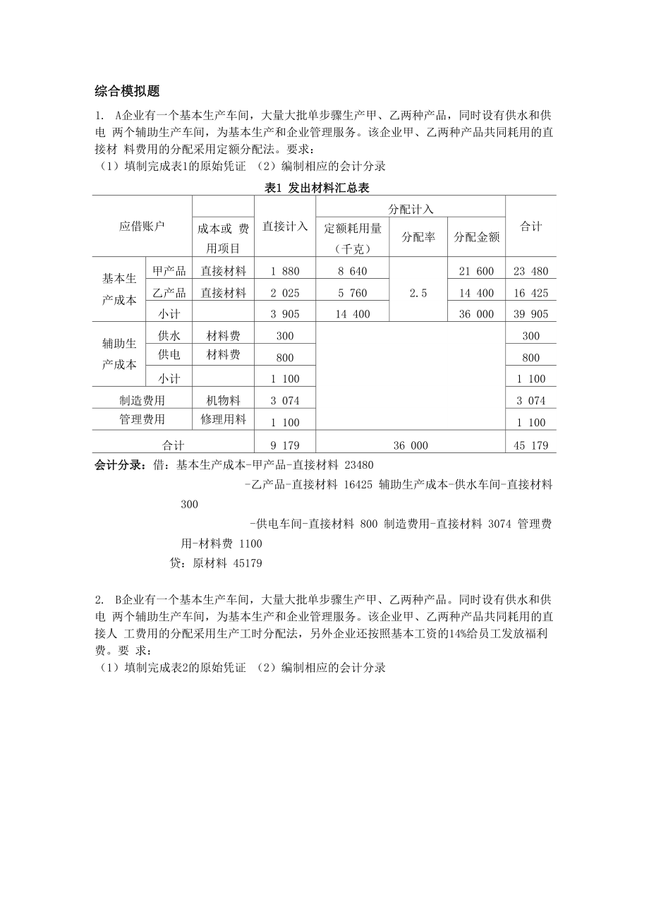 《成本会计》综合题_第1页