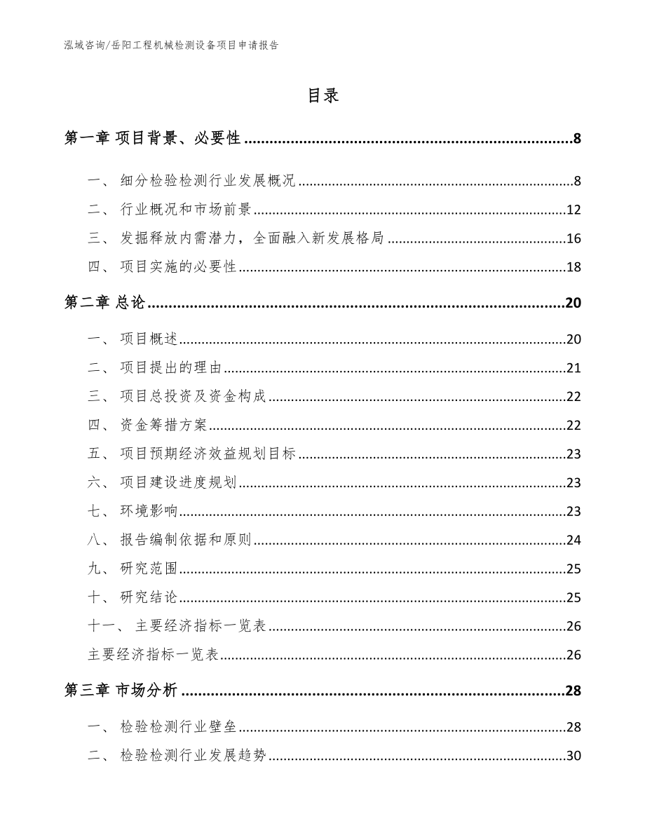 岳阳工程机械检测设备项目申请报告（模板范文）_第1页