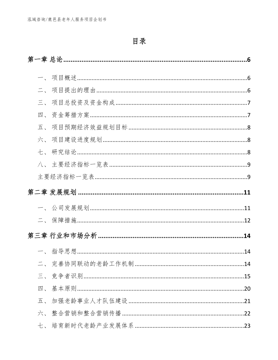 鹿邑县老年人服务项目企划书【范文模板】_第1页