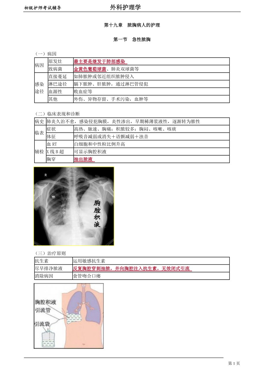 初级护师-外科护理学 第十九章　脓胸病人的护理_第1页