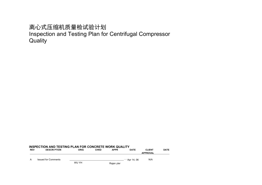 06 ITP for Centrifugal Compressor finished离心式压缩机质量检试验计划_第1页
