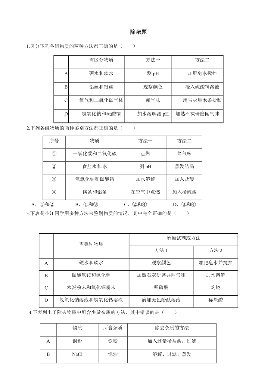 初中化学-除杂题_第1页