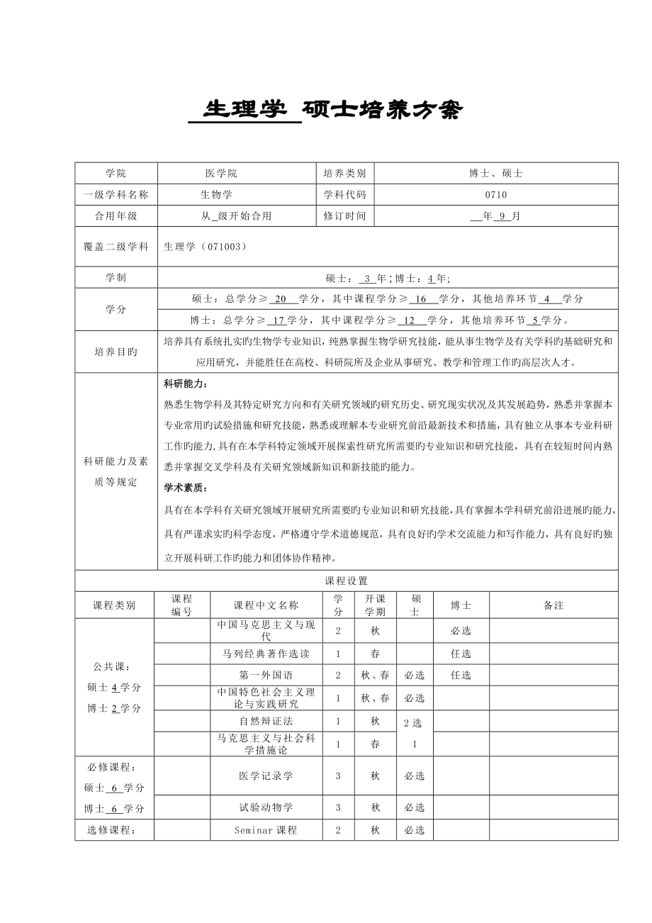 生理学研究生培养方案_第1页