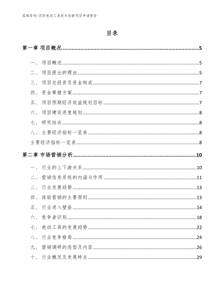 沈阳电动工具技术创新项目申请报告范文_第1页