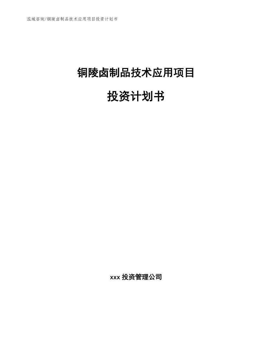 铜陵卤制品技术应用项目投资计划书_第1页