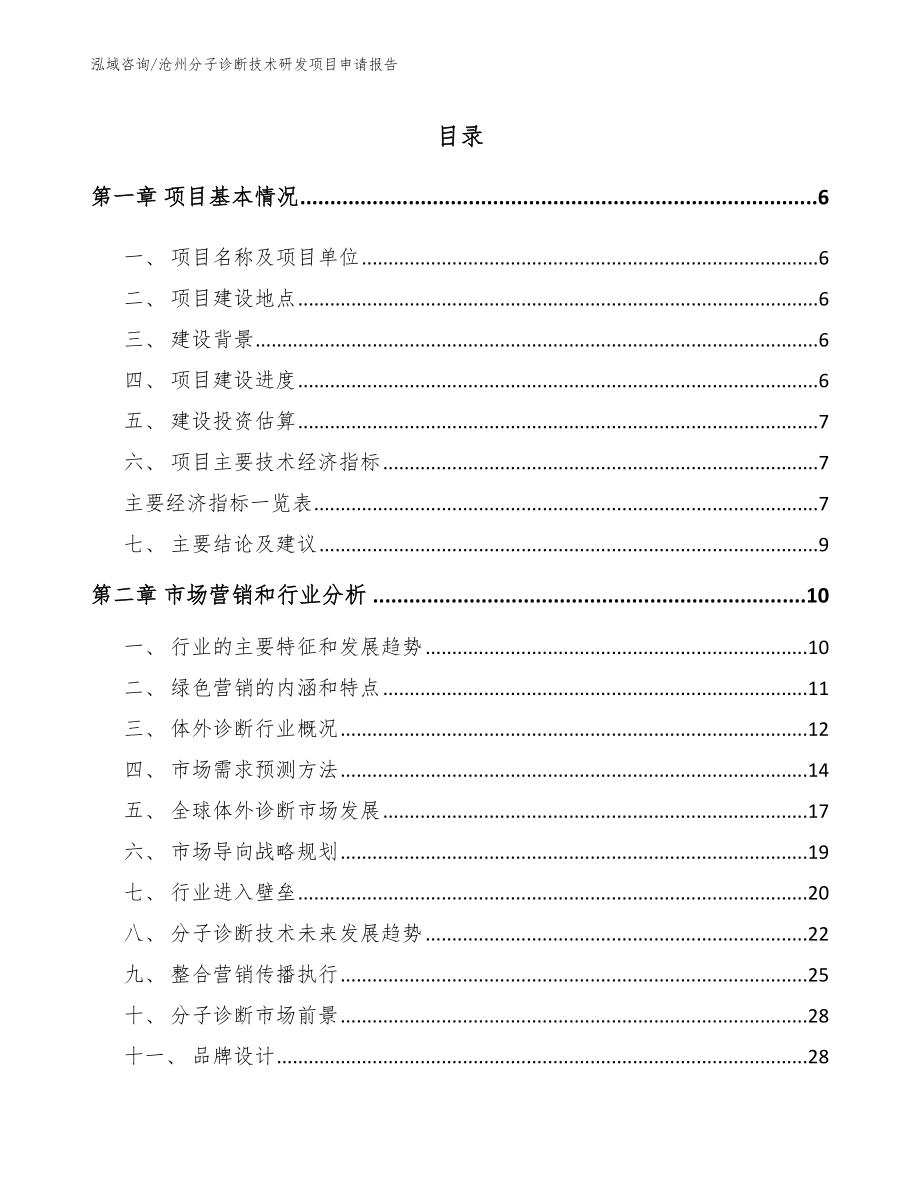 沧州分子诊断技术研发项目申请报告_第1页