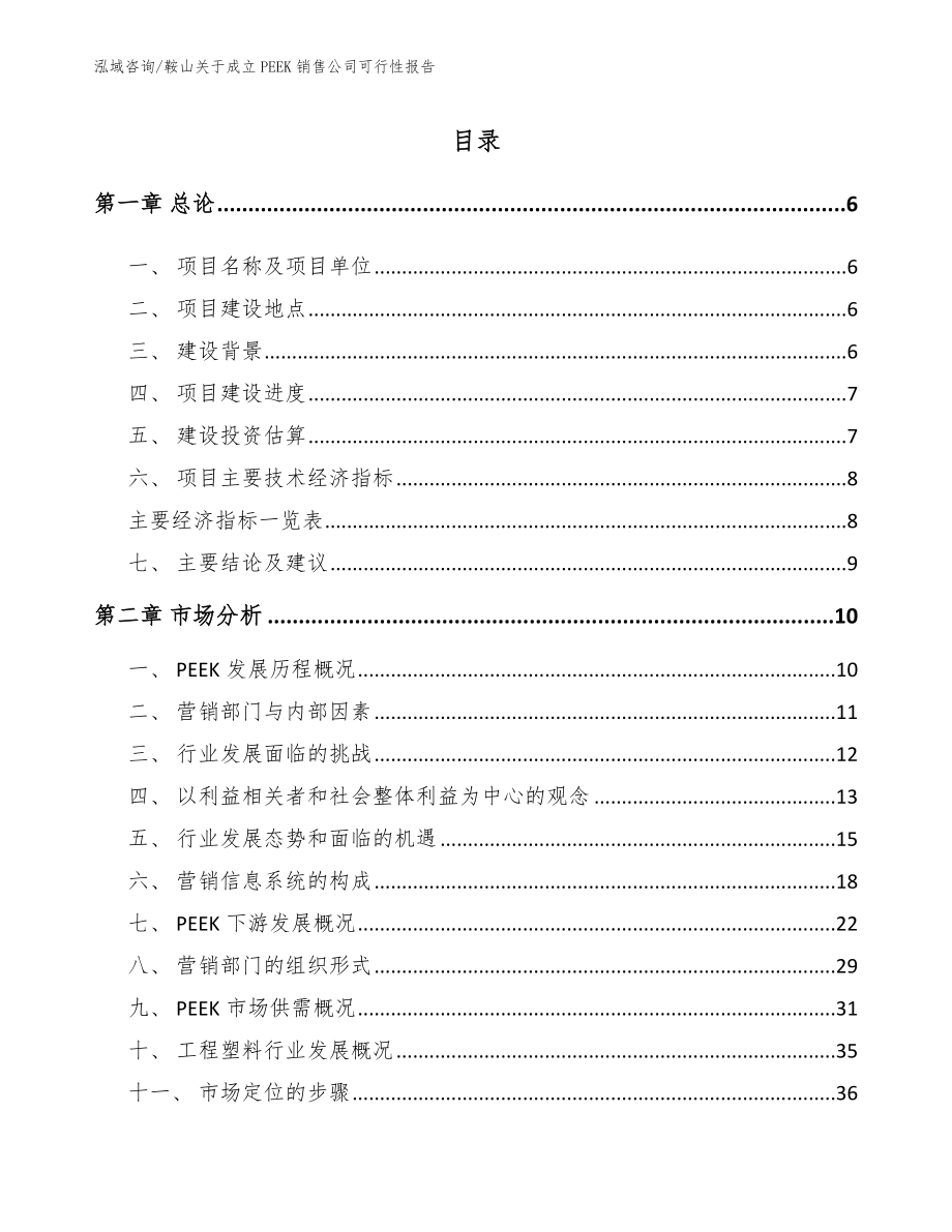 鞍山关于成立PEEK销售公司可行性报告（范文）_第1页