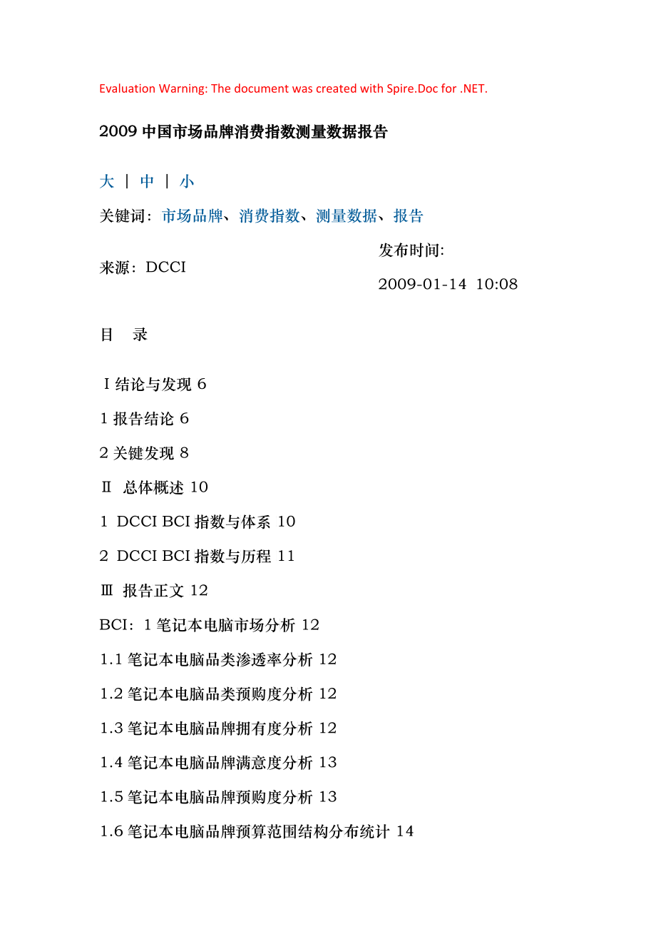 XXXX中国市场品牌消费指数测量数据报告_第1页