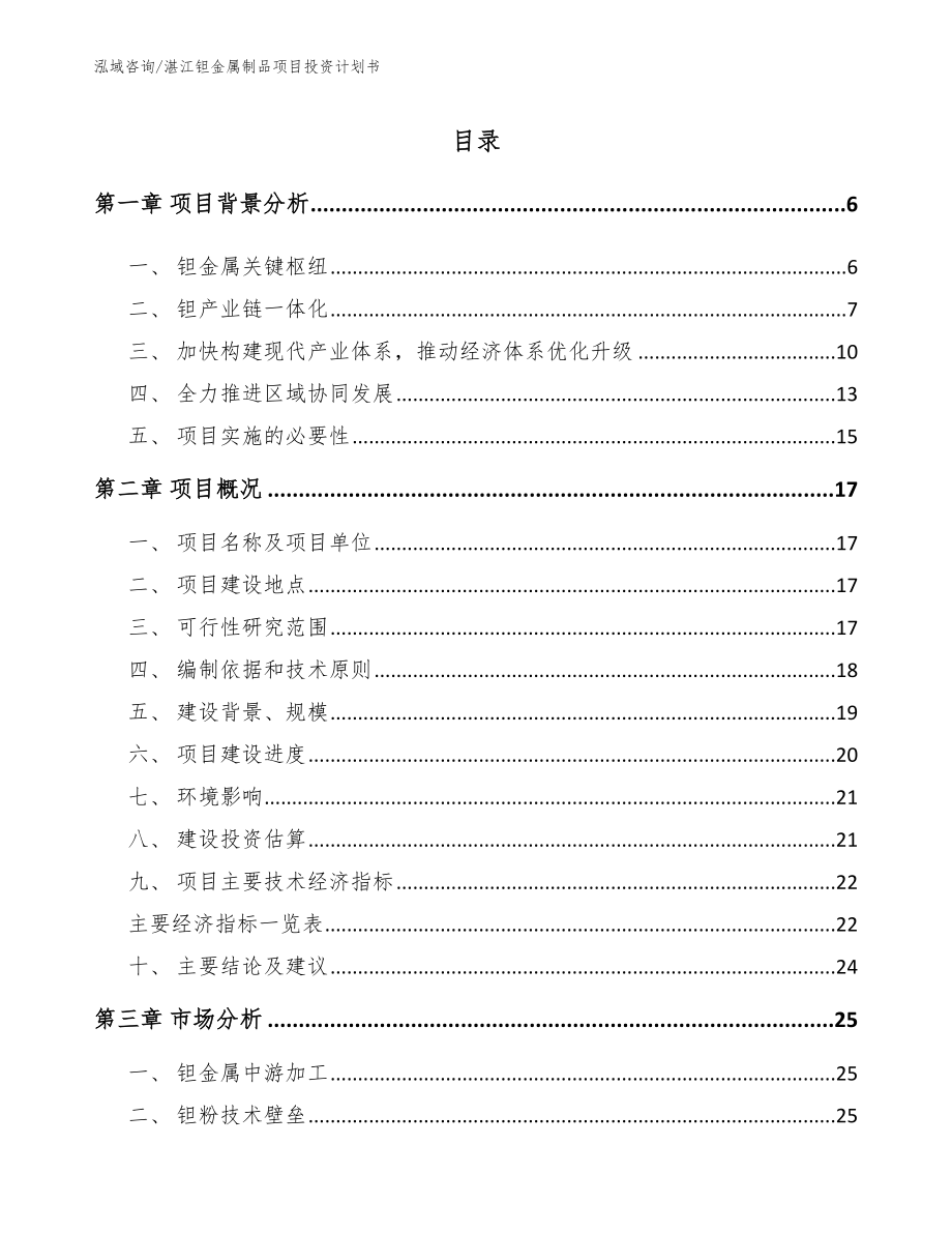 湛江钽金属制品项目投资计划书_参考模板_第1页