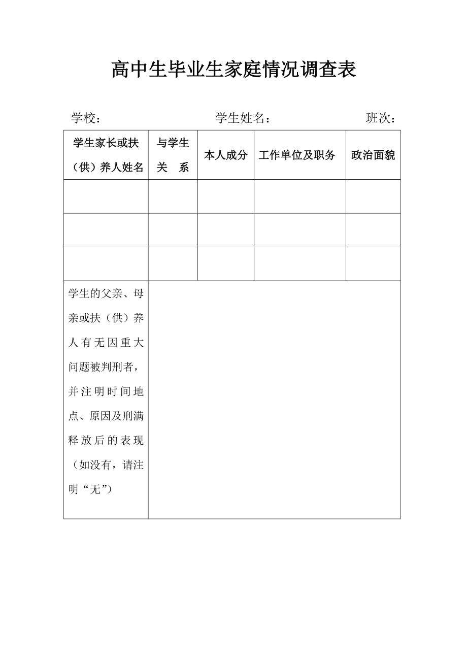 高中生毕业生家庭情况调查表_第1页