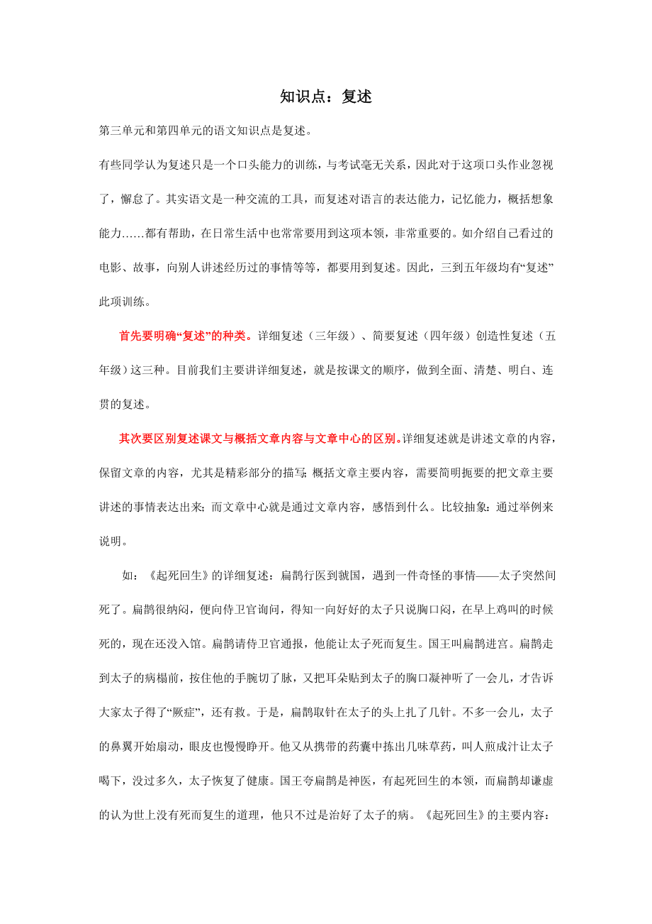 上海小学语文三年级下知识点：复述_第1页