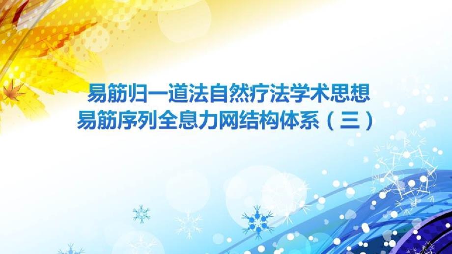 易筋归一序贯疗法在骨伤科疾病中的应用易筋归一道法自然疗法学术思想易筋序列全息力网结构体系(三)课件_第1页