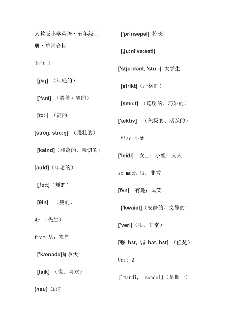 五年级英语单词音标_第1页