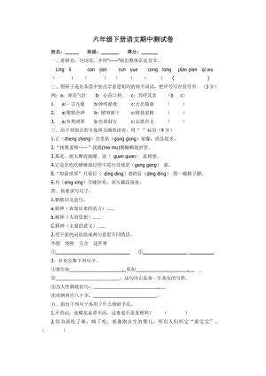 六年级下册语文期中测试卷