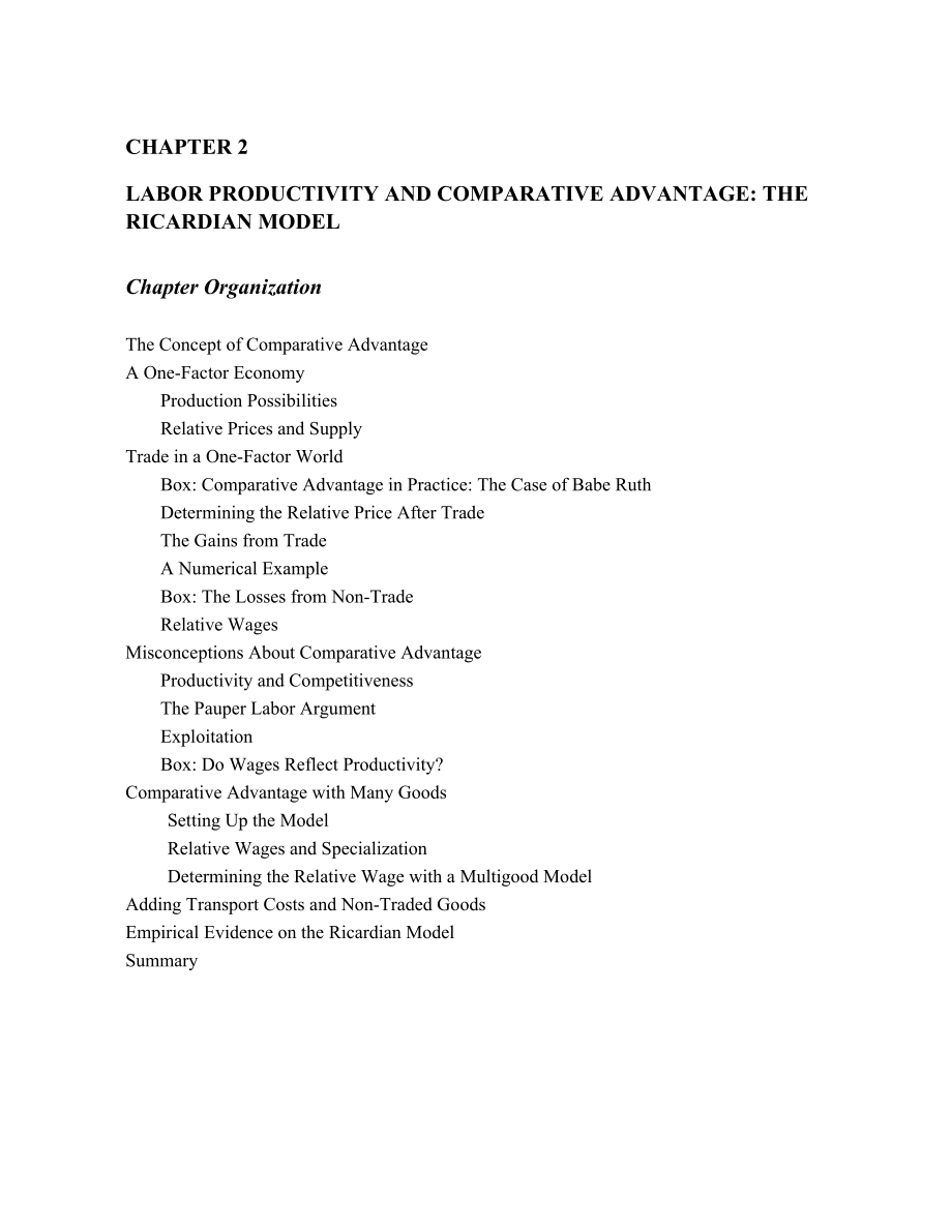 克鲁格曼国际经济学(第六版)的教师手册：imch02 Labor Productivity and Comparative Advantage_第1页
