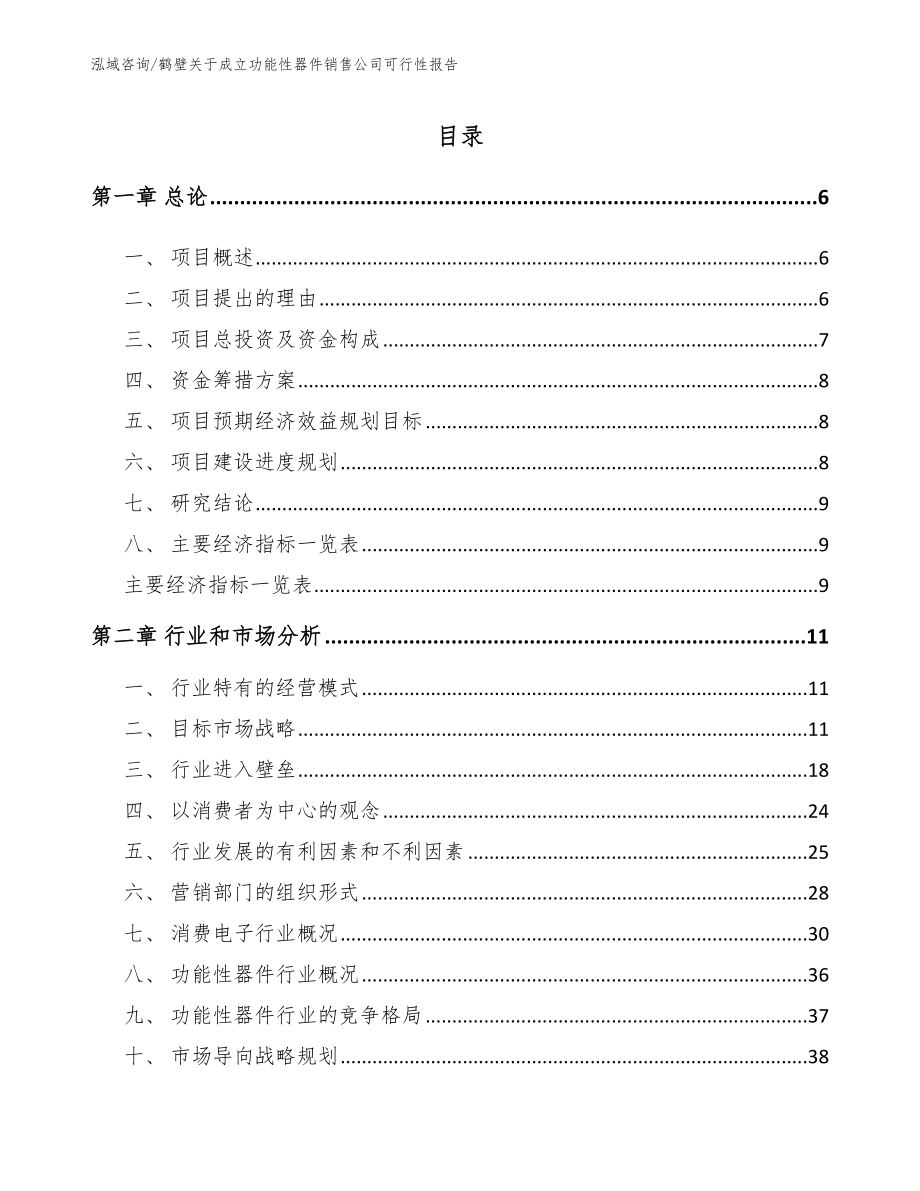 鹤壁关于成立功能性器件销售公司可行性报告【范文】_第1页