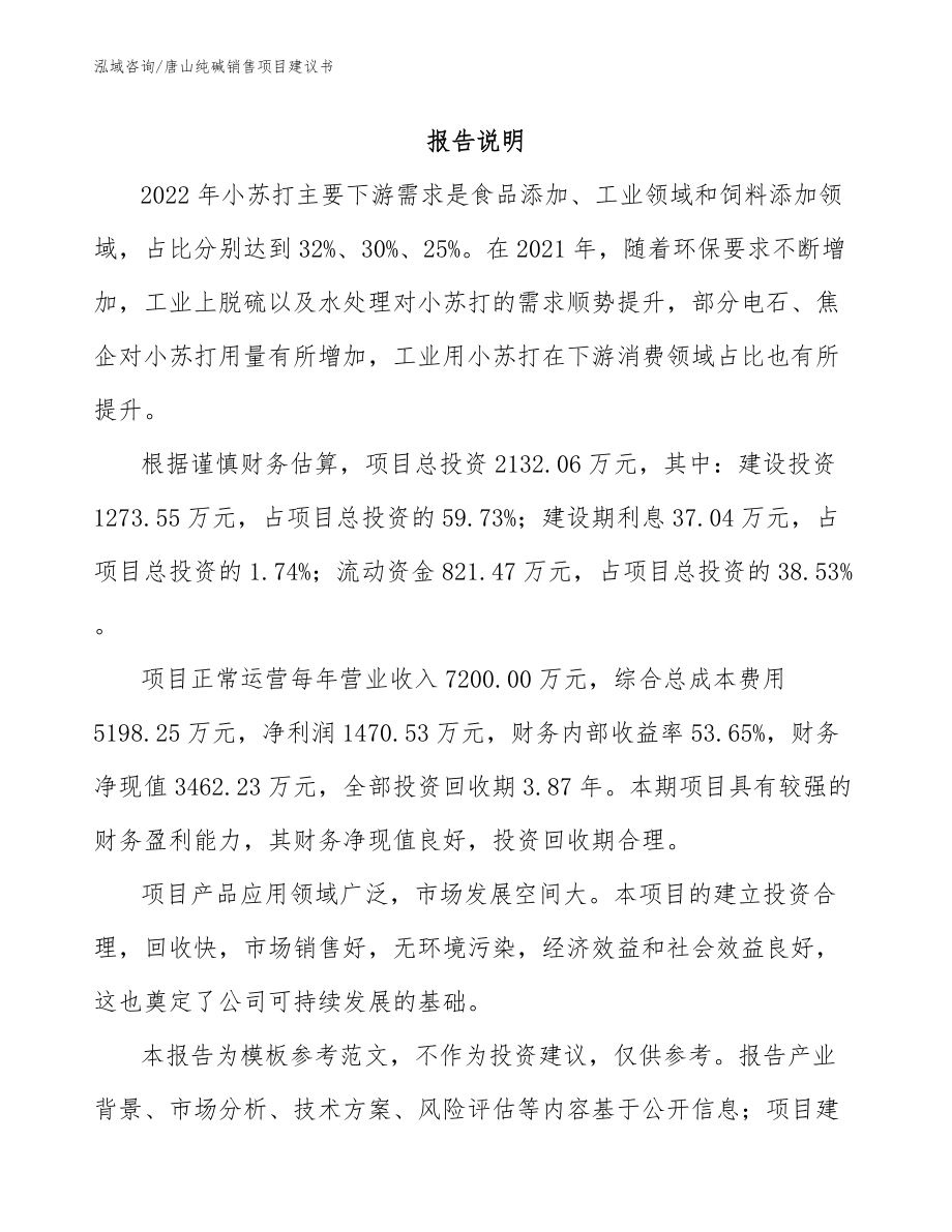 唐山纯碱销售项目建议书_第1页