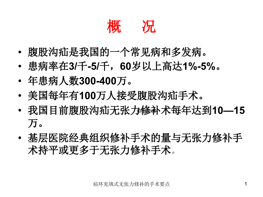 疝环充填式无张力修补的手术要点培训课件_第1页