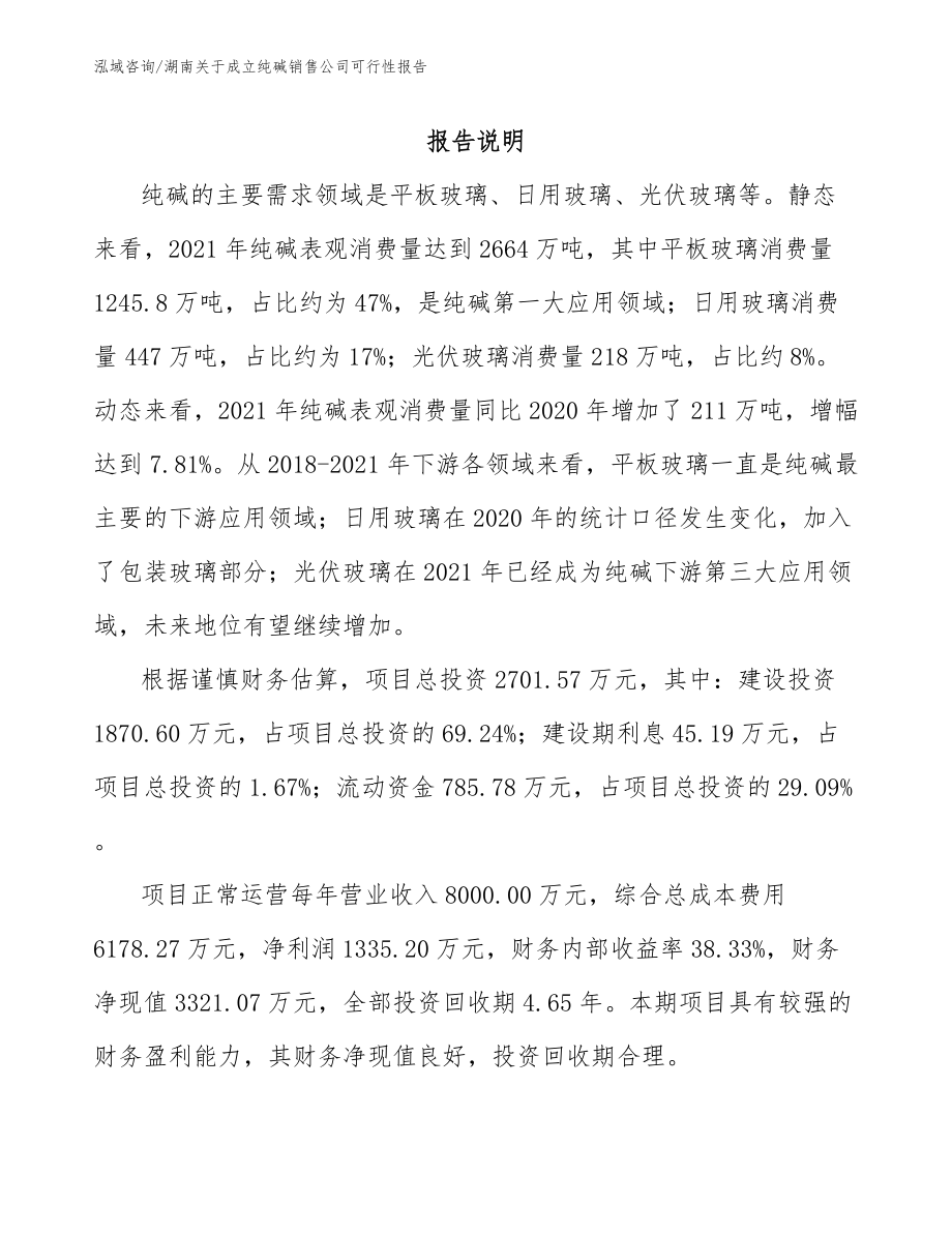 湖南关于成立纯碱销售公司可行性报告（范文模板）_第1页