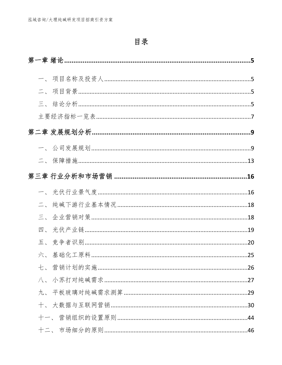 大理纯碱研发项目招商引资方案模板范本_第1页