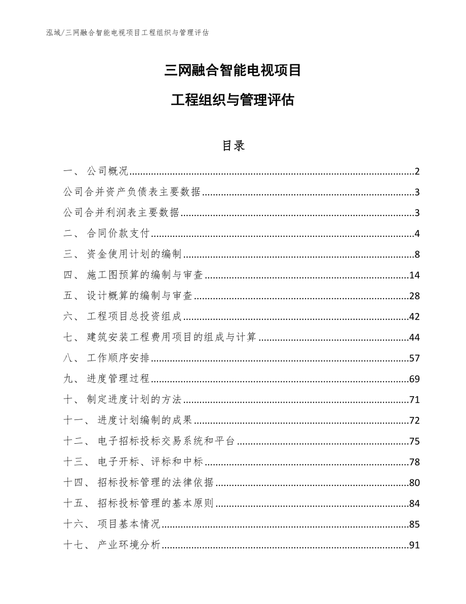 三网融合智能电视项目工程组织与管理评估_范文_第1页