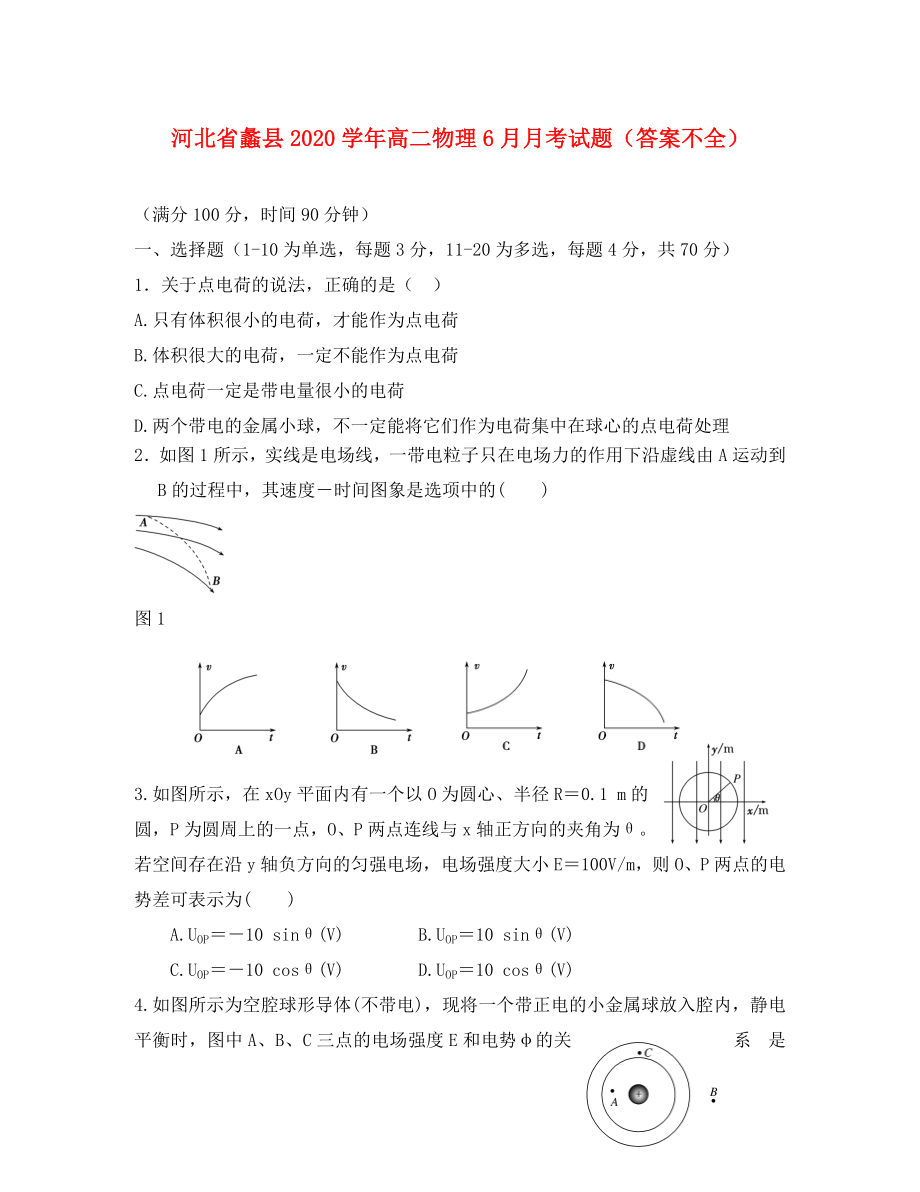 河北省蠡县高二物理6月月考试题答案不全_第1页